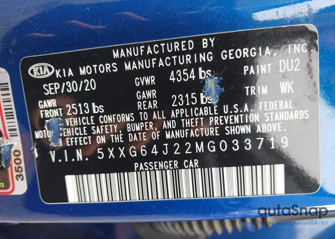 2021 Kia K5 Gt Line z USA, uszkodzony, nr VIN 5XXG64J22MG033719